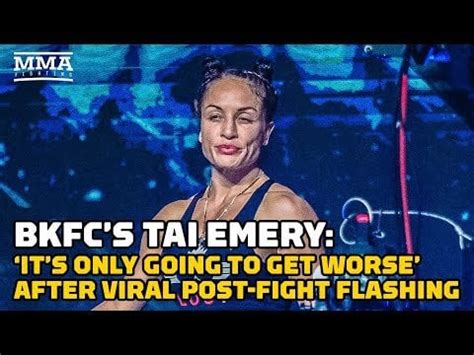 bkfc girl flashes after win|BKFC video: Tai Emery flashes audience after scoring knockout win